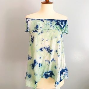 Navy and Teal Tie Dye Off the Shoulder Top